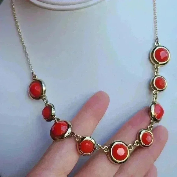 Liz Claiborne Vintage gold tone orange stones necklace - Picture 12 of 17